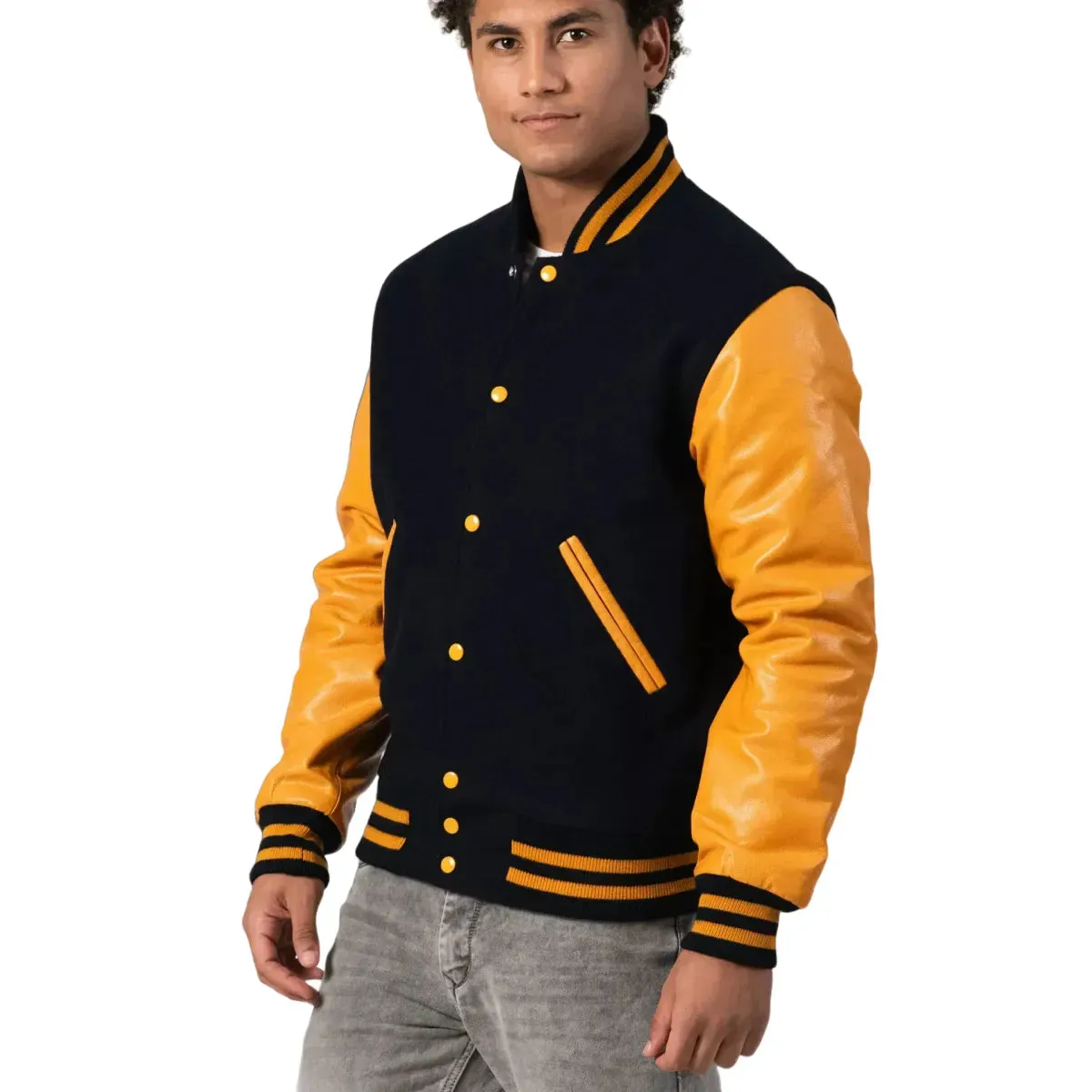 Mens Black and Yellow Varsity Jacket