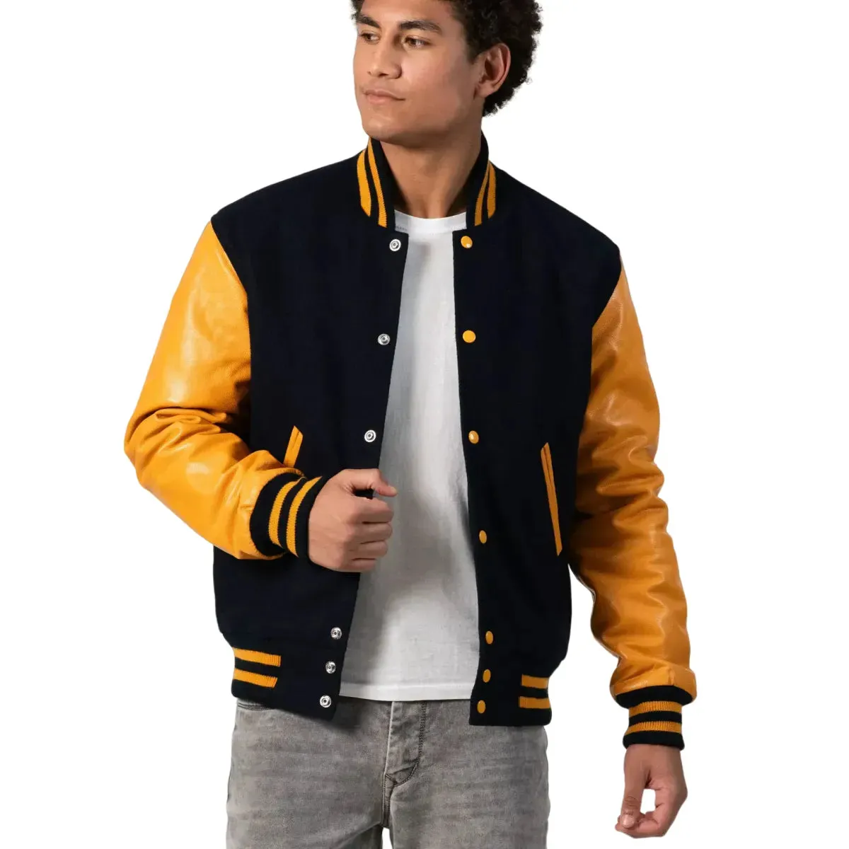 Mens Black and Yellow Varsity Jacket