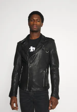 Men’s Black Leather Distressed Biker Jacket