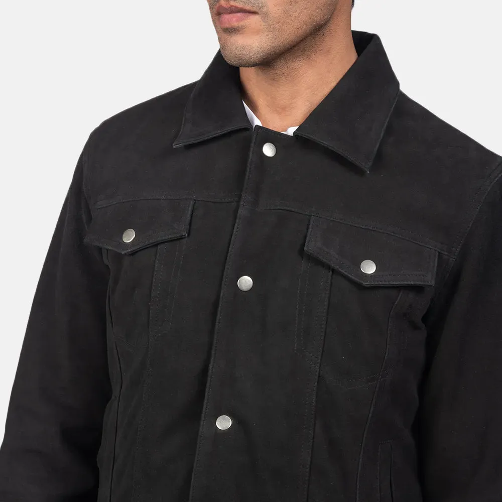 Mens Black Suede Trucker Jacket