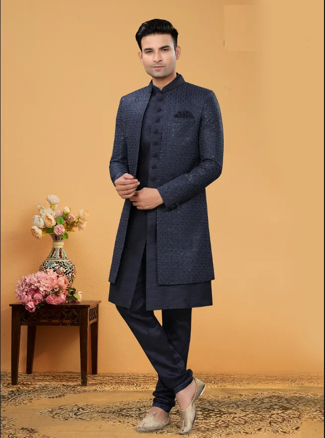 Men's Blue Indo-Western Collection - Dwija Fashion