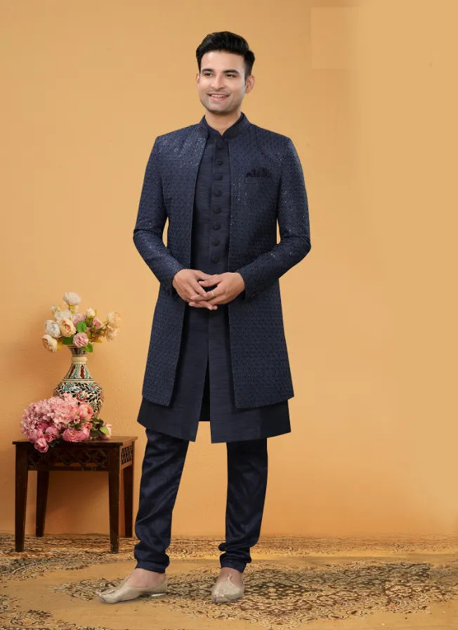 Men's Blue Indo-Western Collection - Dwija Fashion