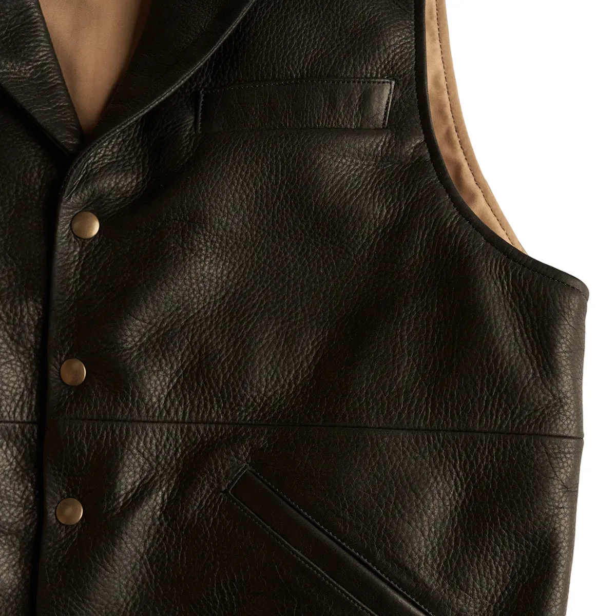 Mens Classic Black Leather Lapel Vest