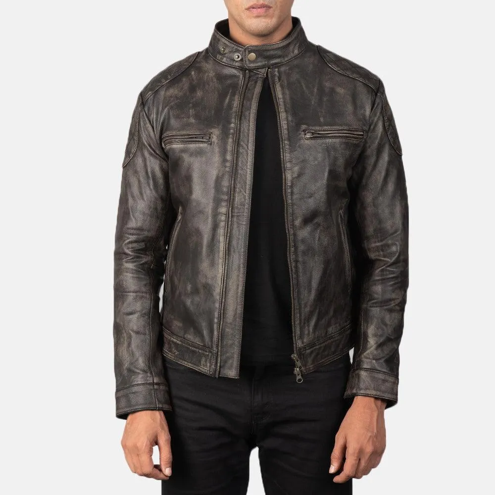 Mens Gatsby Distressed Brown Leather Jacket