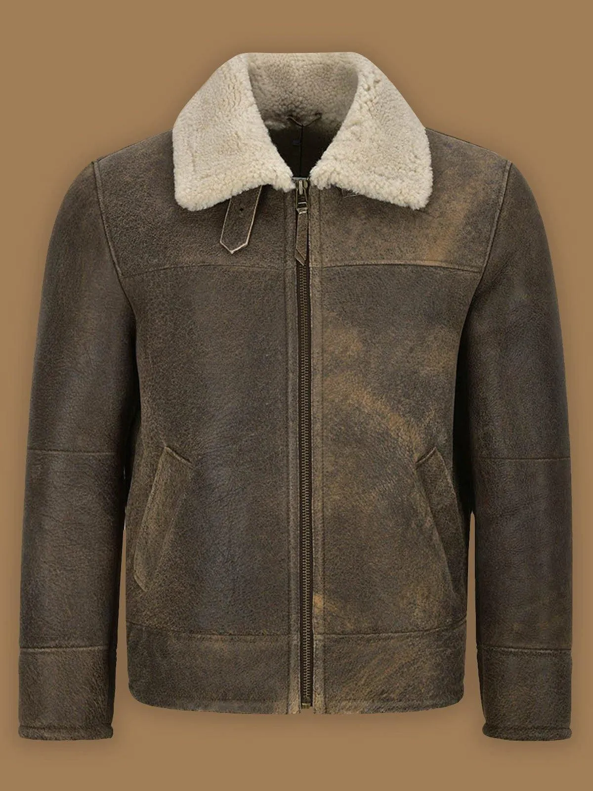 Men's Old Fashion Brown Shearling Leather Bomber Jacket