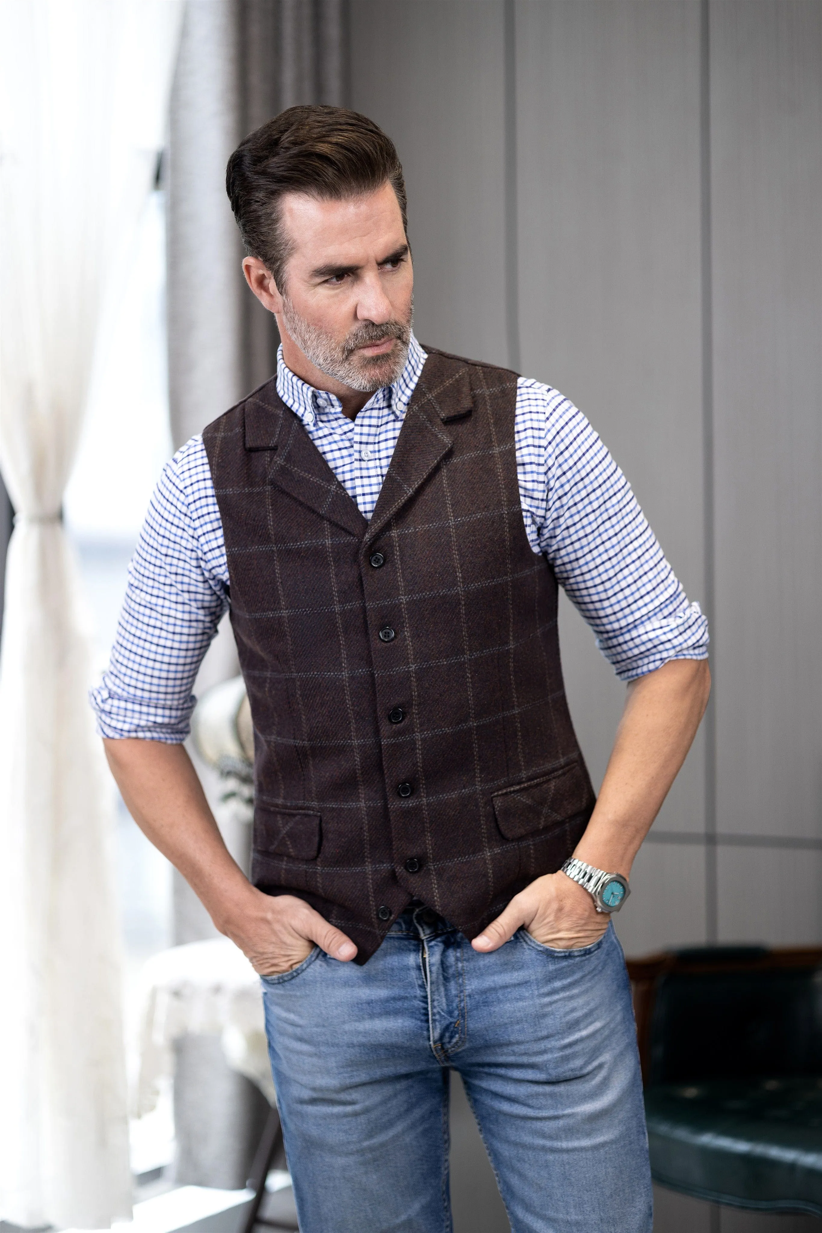 Men's Plaid Single Breasted  Notch Lapel Casual Vest