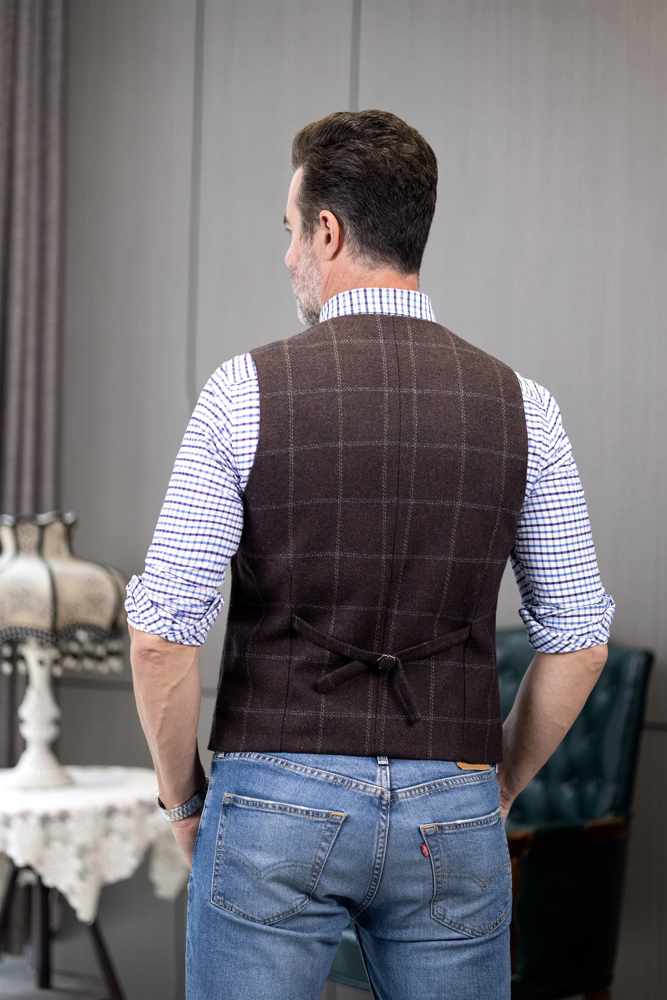 Men's Plaid Single Breasted  Notch Lapel Casual Vest