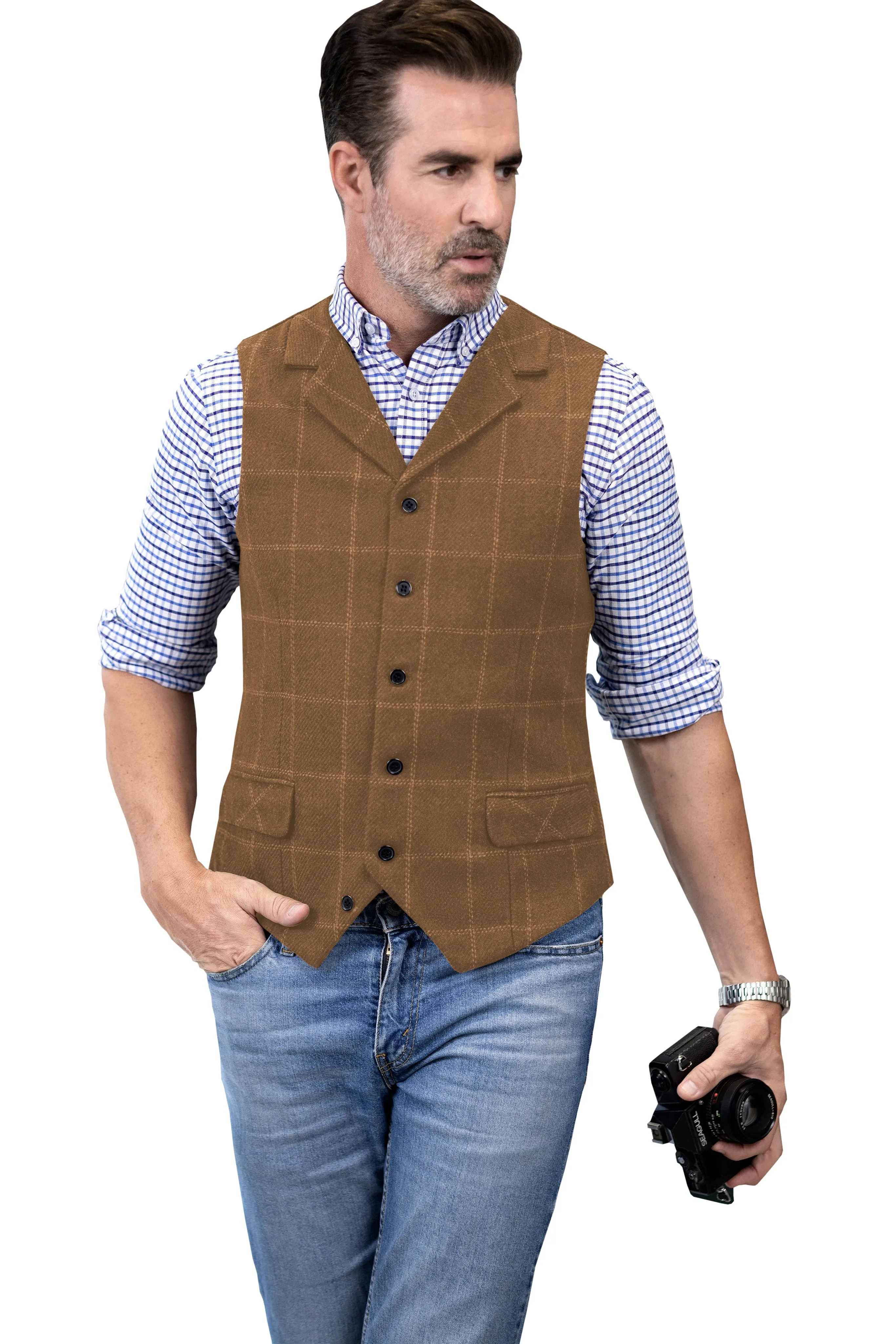 Men's Plaid Single Breasted  Notch Lapel Casual Vest