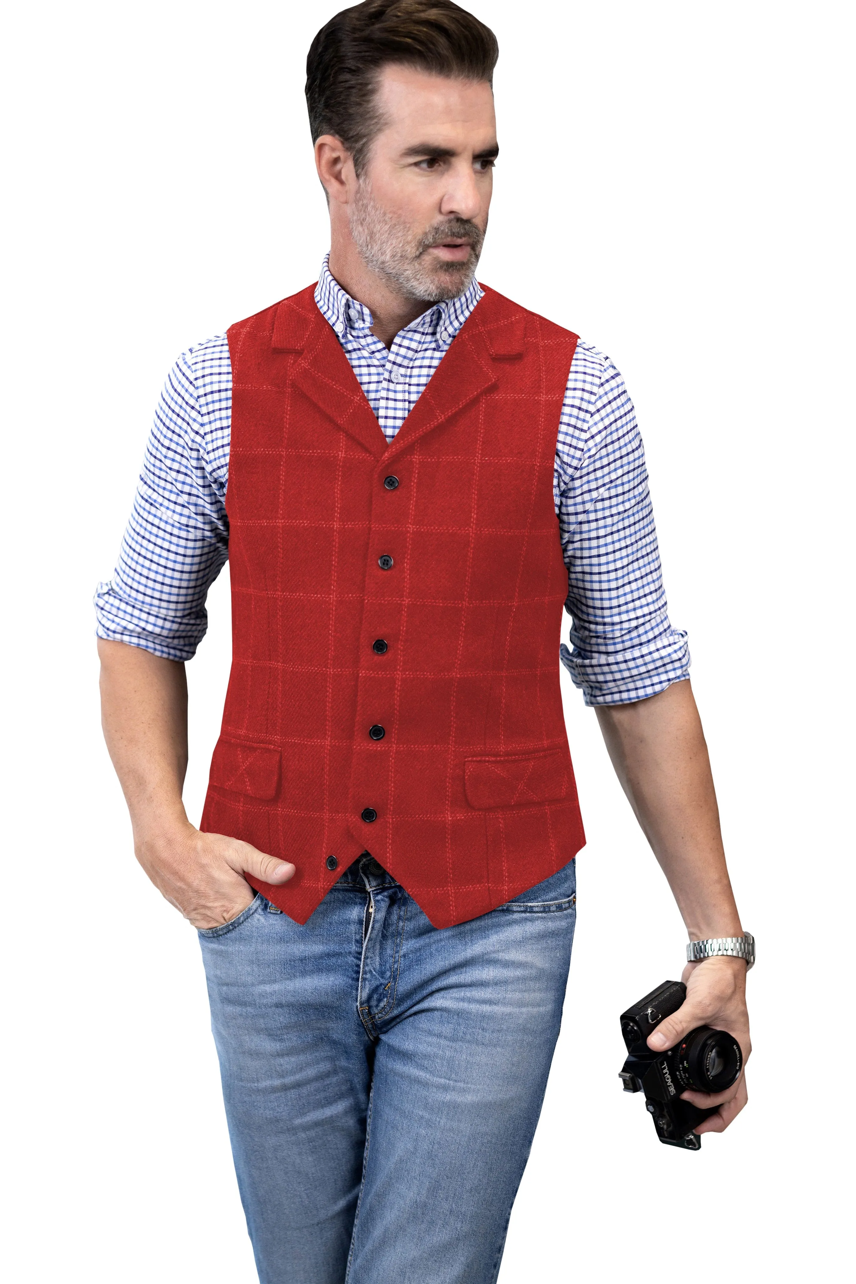 Men's Plaid Single Breasted  Notch Lapel Casual Vest