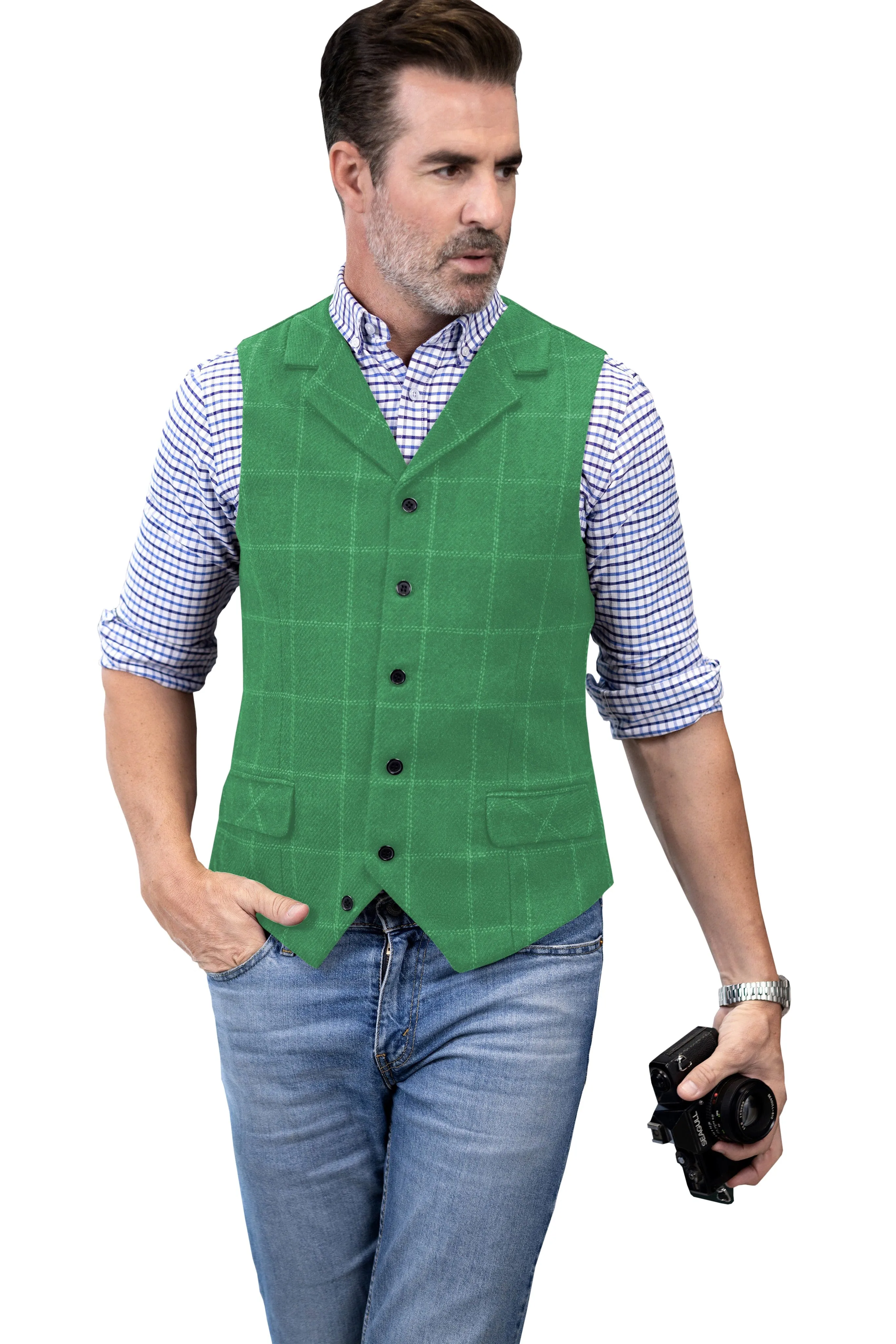 Men's Plaid Single Breasted  Notch Lapel Casual Vest