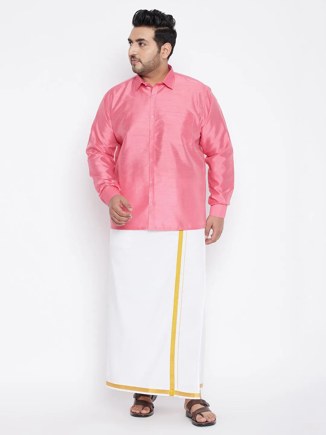 Men's Plus Pink Silk Blend Ethnic Shirt - Vastramay