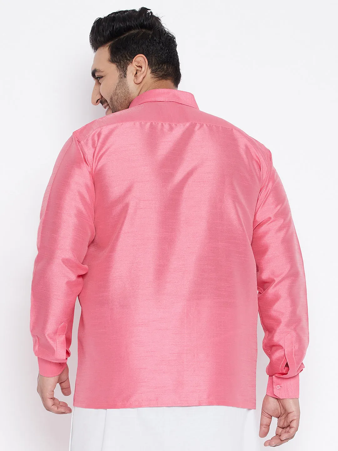 Men's Plus Pink Silk Blend Ethnic Shirt - Vastramay