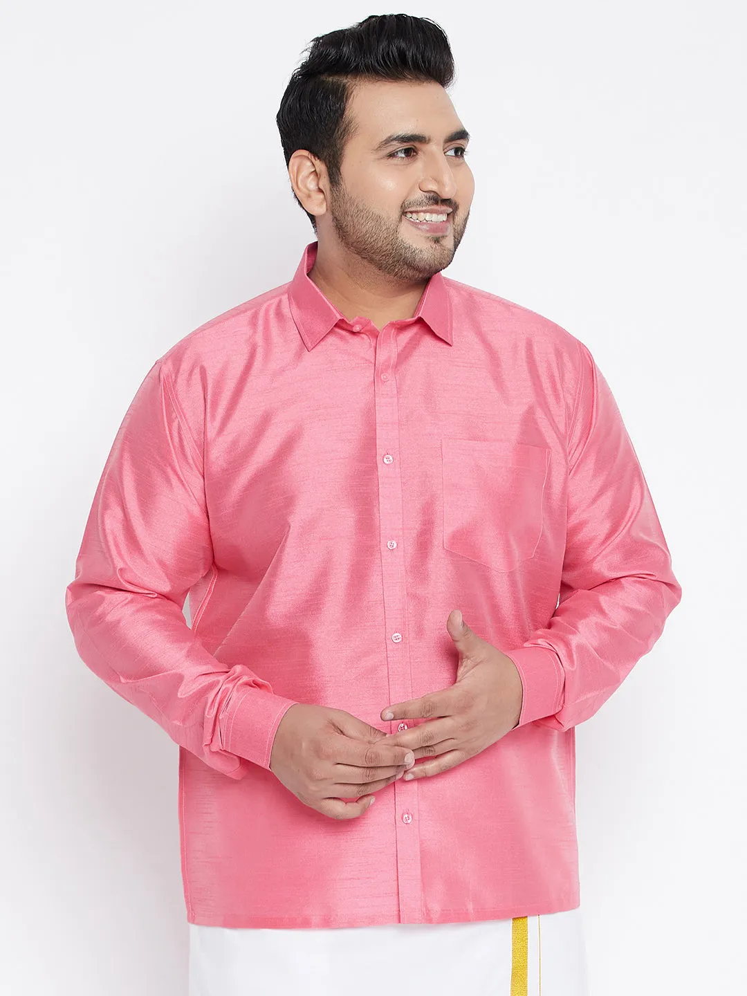 Men's Plus Pink Silk Blend Ethnic Shirt - Vastramay