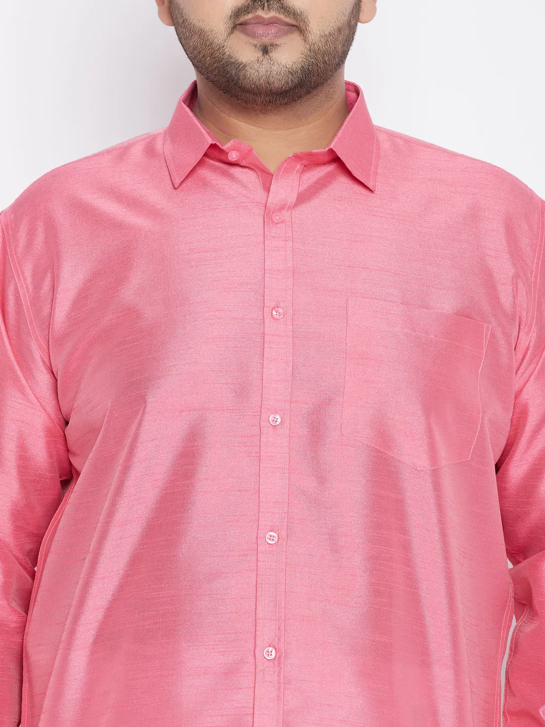 Men's Plus Pink Silk Blend Ethnic Shirt - Vastramay