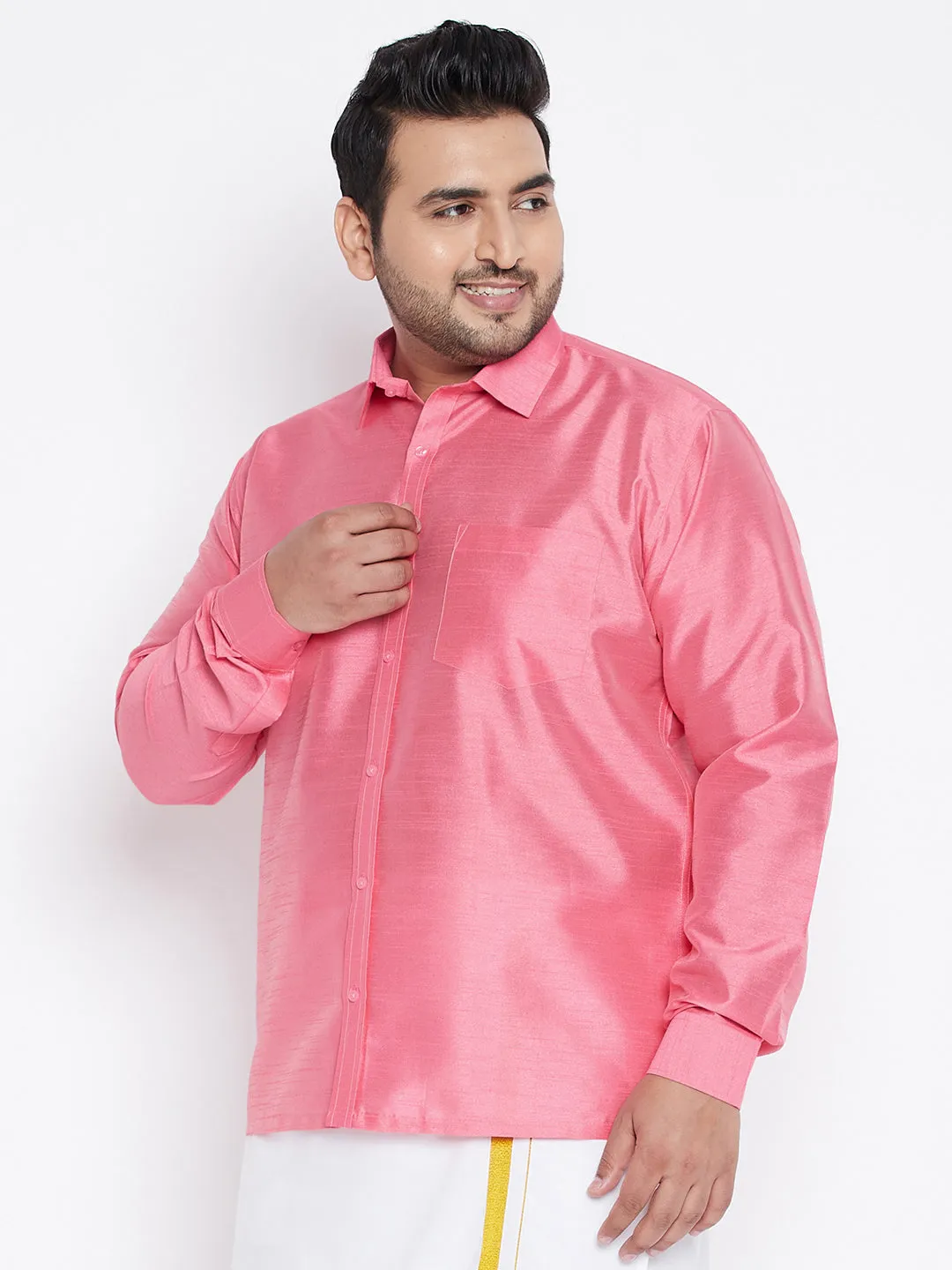 Men's Plus Pink Silk Blend Ethnic Shirt - Vastramay