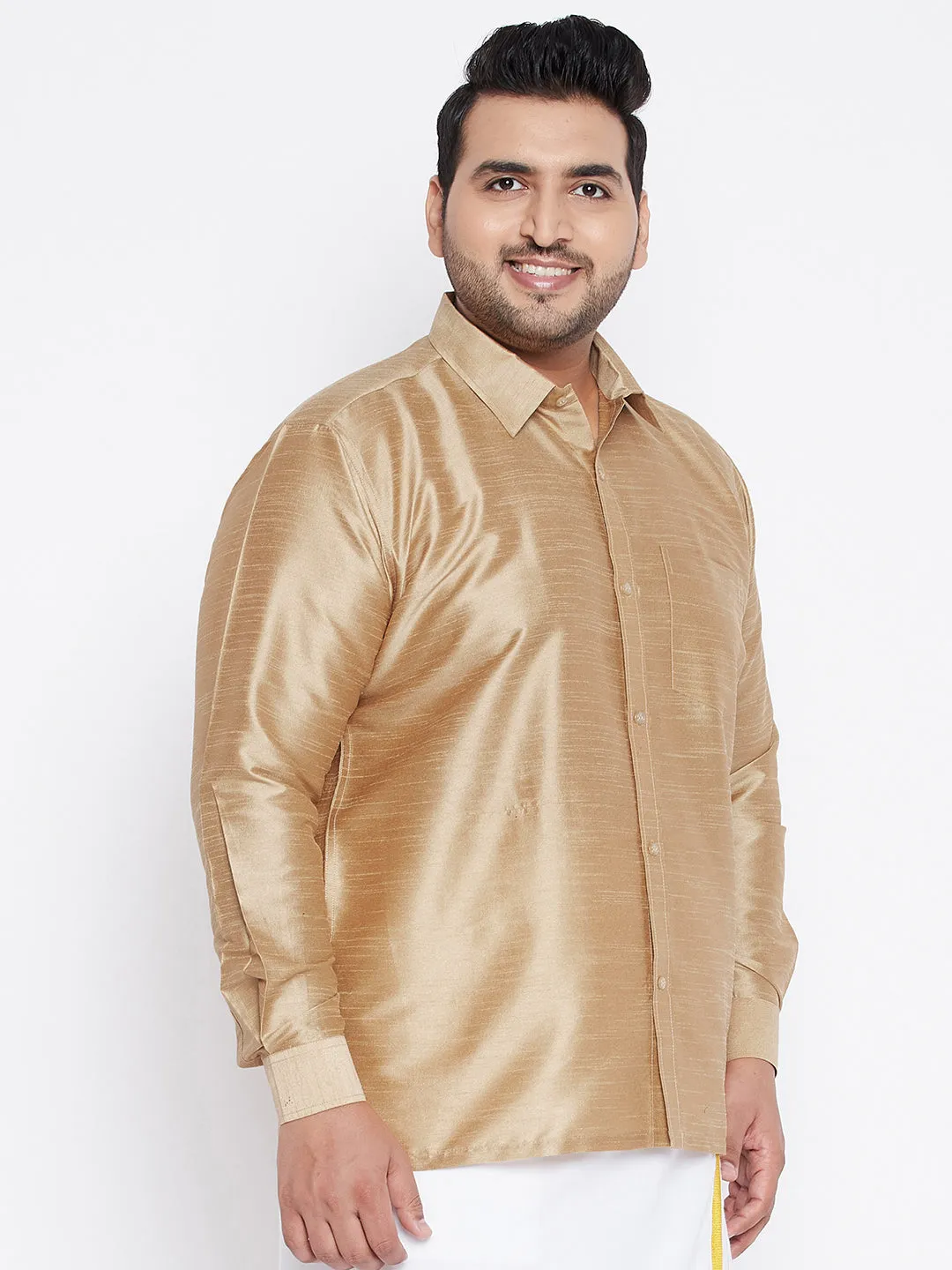 Men's Plus Rose Gold Silk Blend Ethnic Shirt - Vastramay