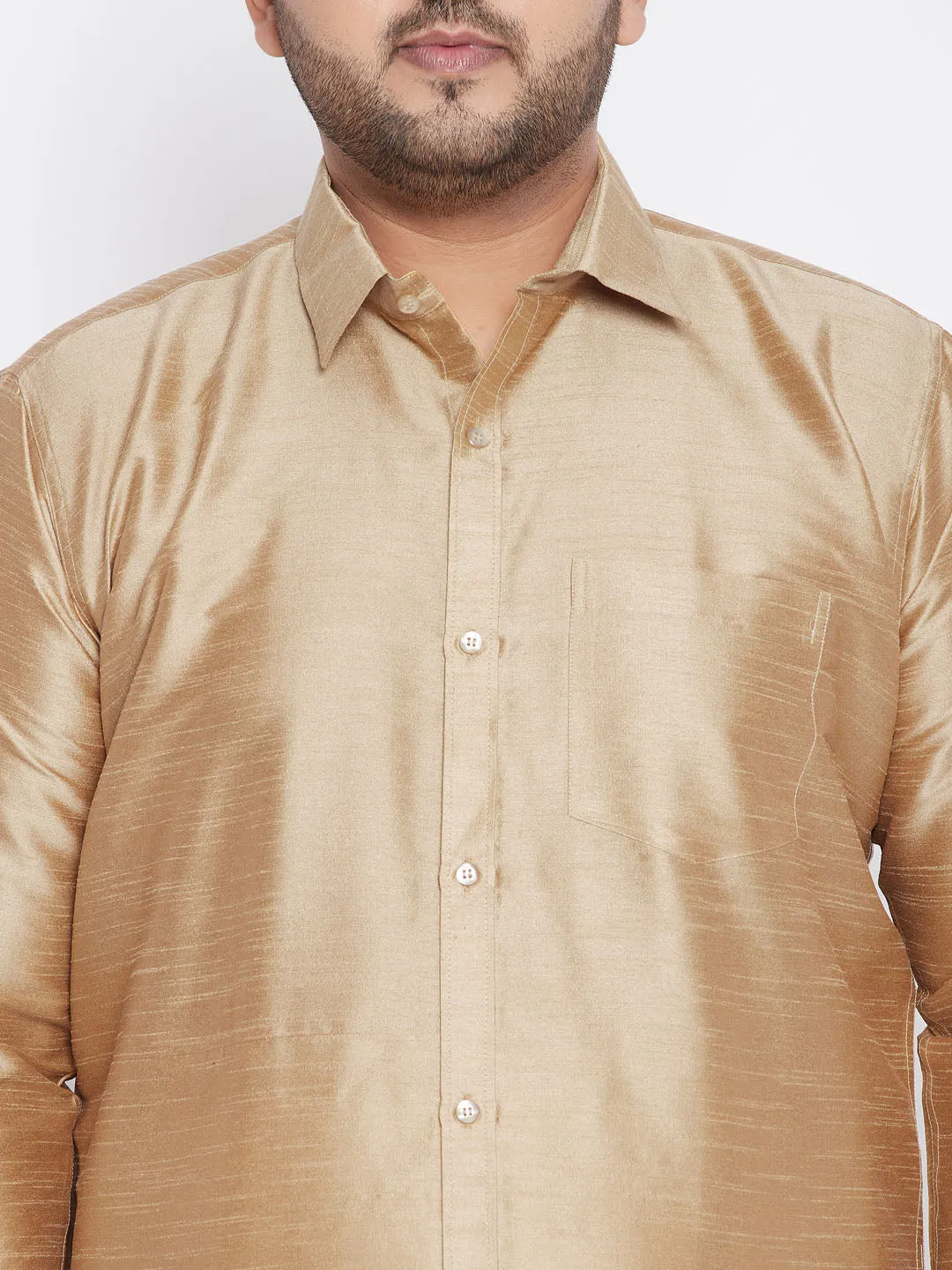 Men's Plus Rose Gold Silk Blend Ethnic Shirt - Vastramay