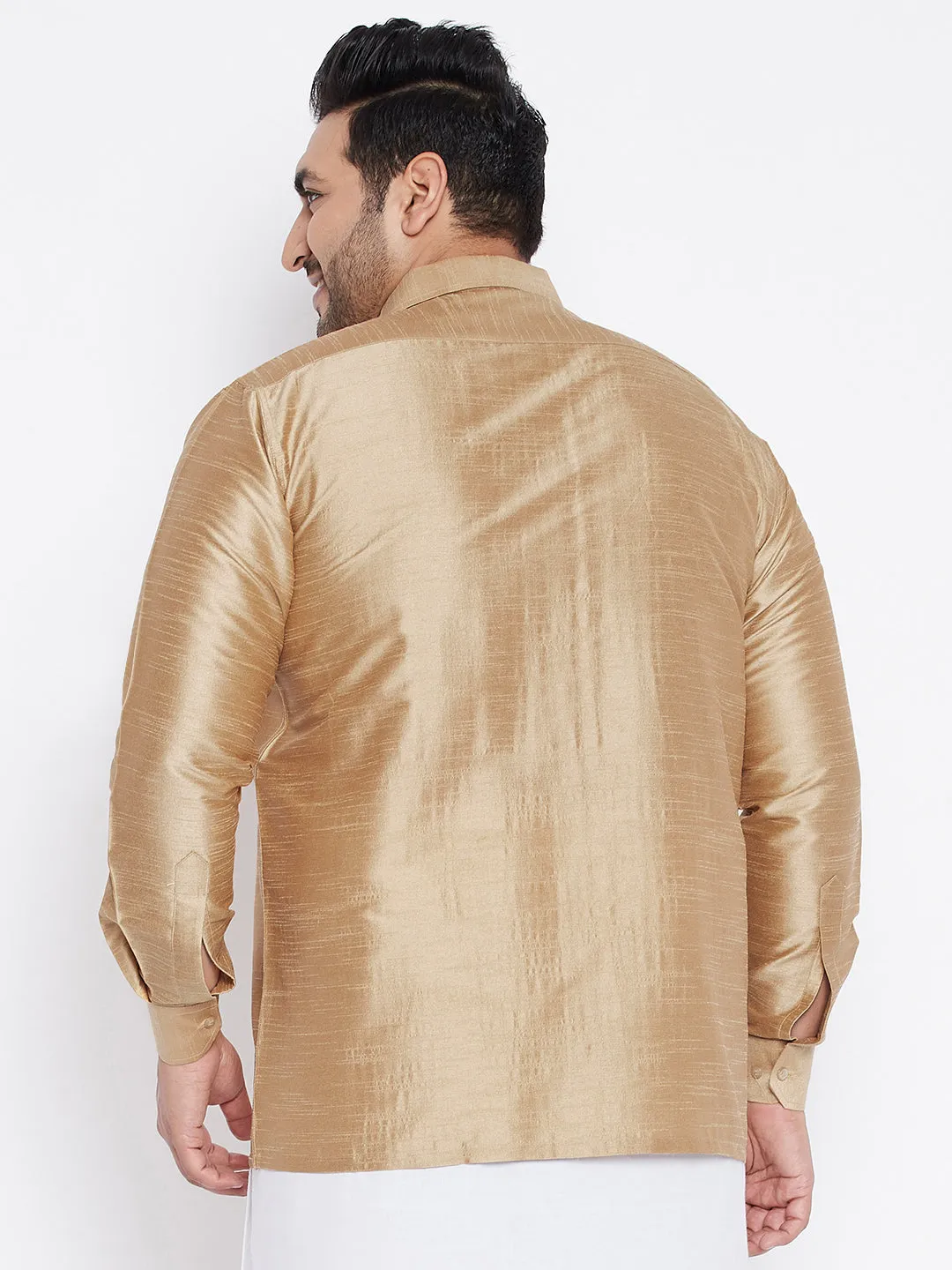 Men's Plus Rose Gold Silk Blend Ethnic Shirt - Vastramay