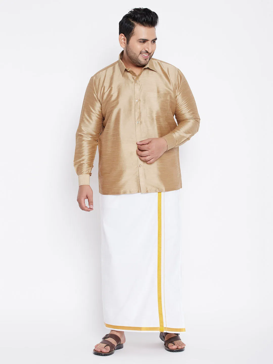 Men's Plus Rose Gold Silk Blend Ethnic Shirt - Vastramay