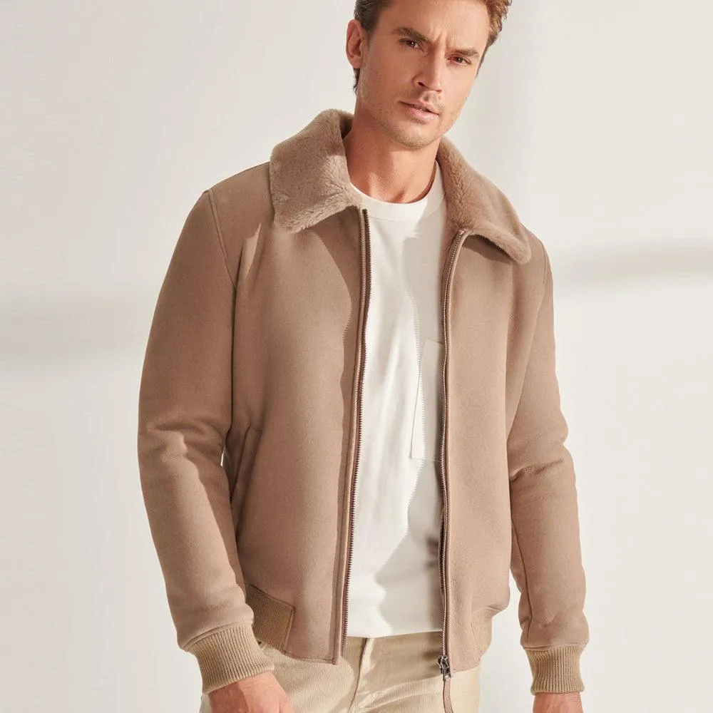 Men's Stone B3 Aviator Shearling Leather Bomber Jacket