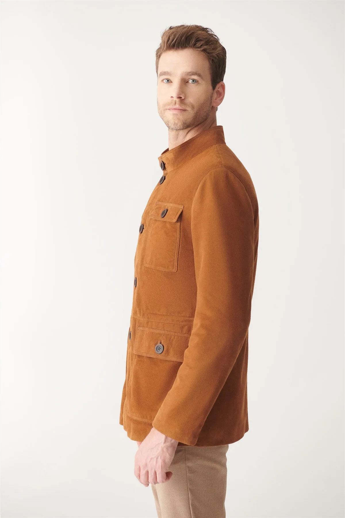 Men’s Tan Brown Suede Leather Trucker Coat