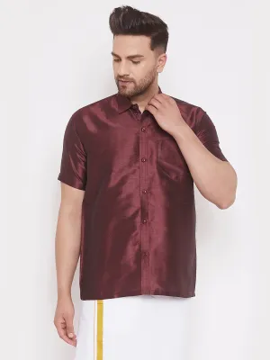 Men's Wine Silk Blend Ethnic Shirt - Vastramay