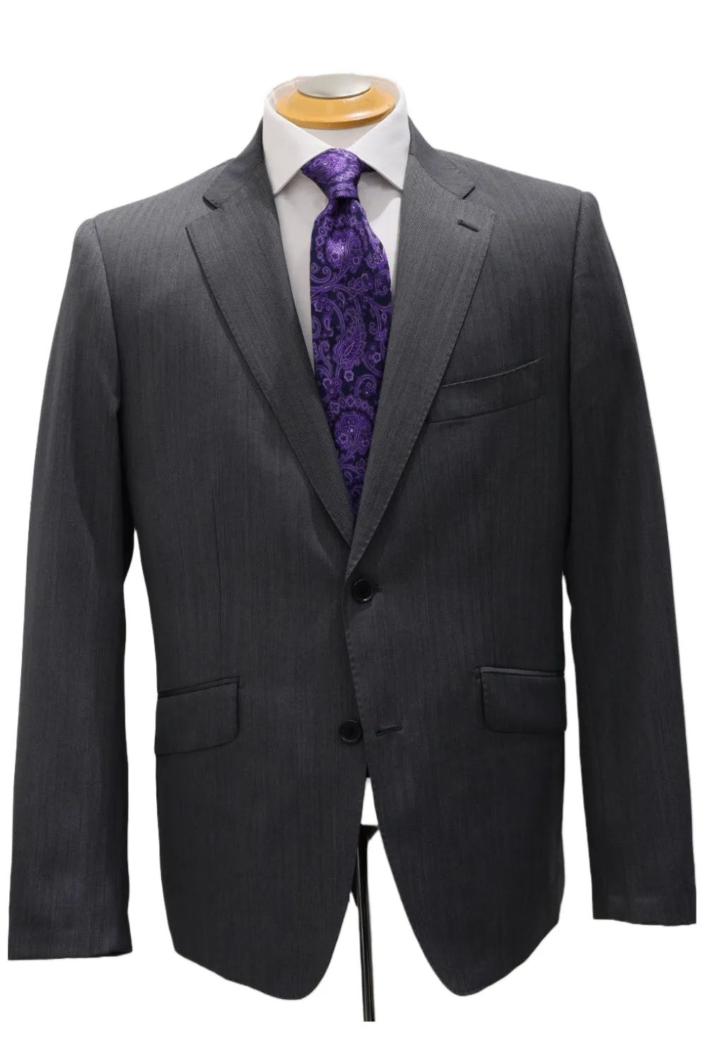 MID GREY HERRINGBONE WOOL BLEND SUIT