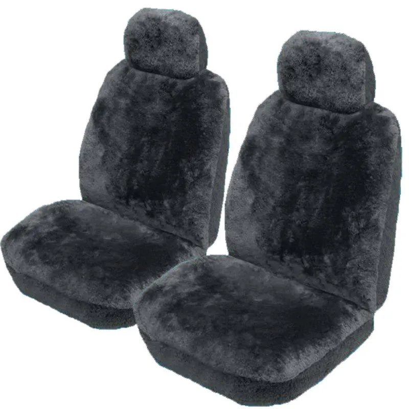 My Car Downunder 16mm Thick Sheepskin Front Seat Covers, Universal Size 30 - Charcoal - SDOWA3008