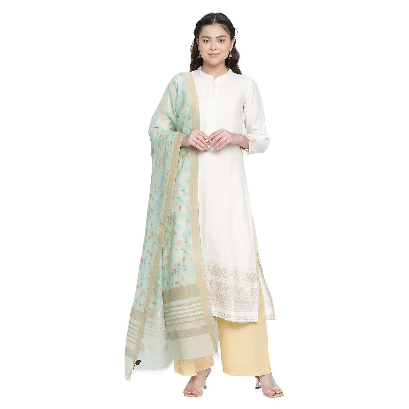 Off White Woven Design Cotton Silk Lurex Unstitched Suit Co-ords Set