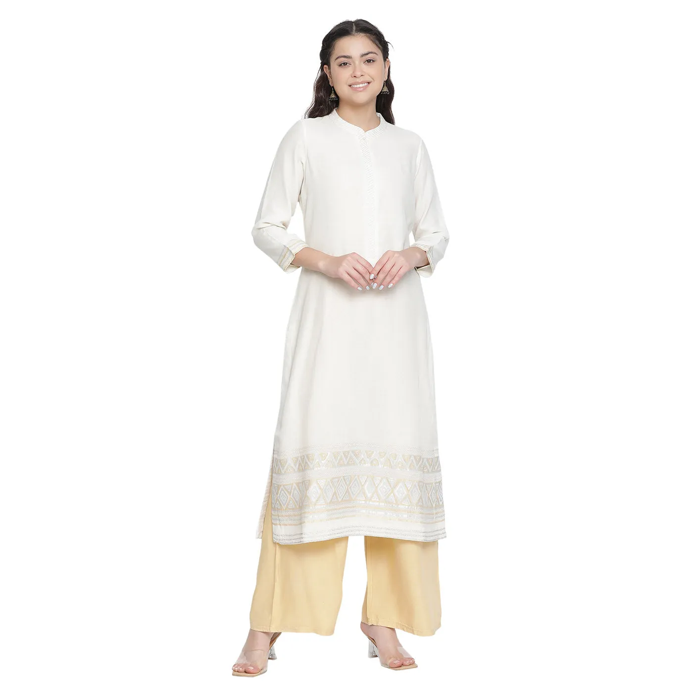 Off White Woven Design Cotton Silk Lurex Unstitched Suit Co-ords Set