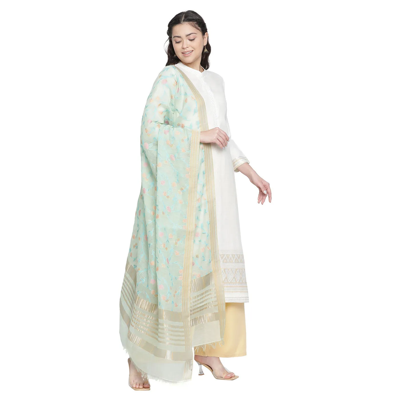 Off White Woven Design Cotton Silk Lurex Unstitched Suit Co-ords Set