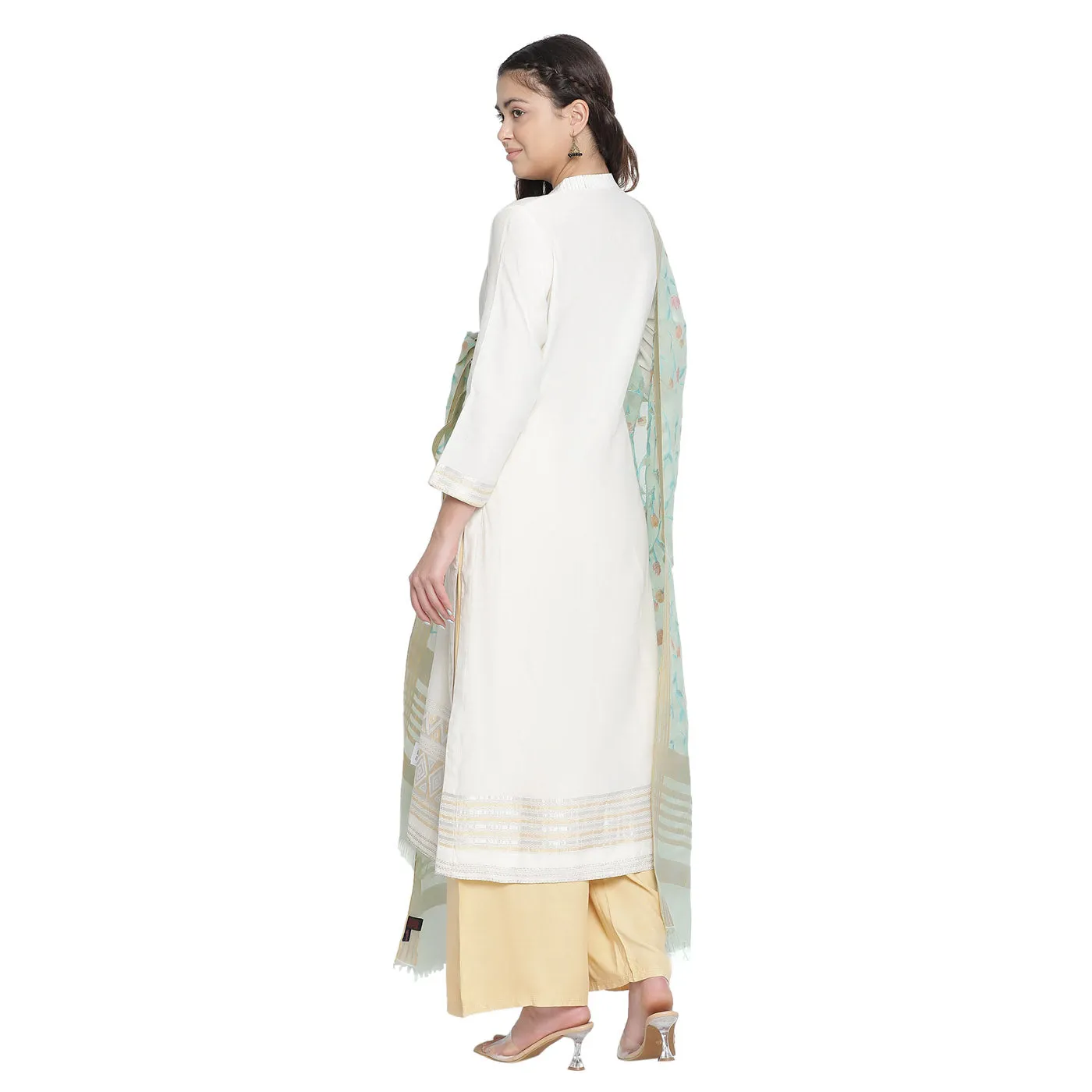 Off White Woven Design Cotton Silk Lurex Unstitched Suit Co-ords Set