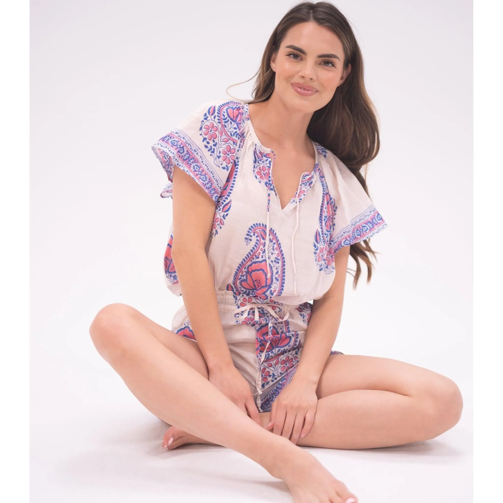 Paisley Pjs Rita Top and Piped Shorts