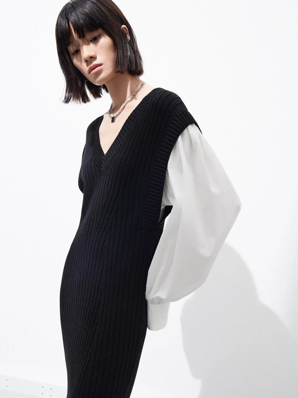 Paneled Wool Blend Dress