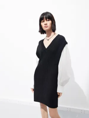 Paneled Wool Blend Dress