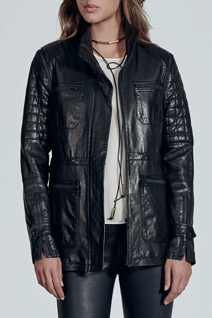 Pier 212 Pilot Jacket in Black Leather - SAMPLE