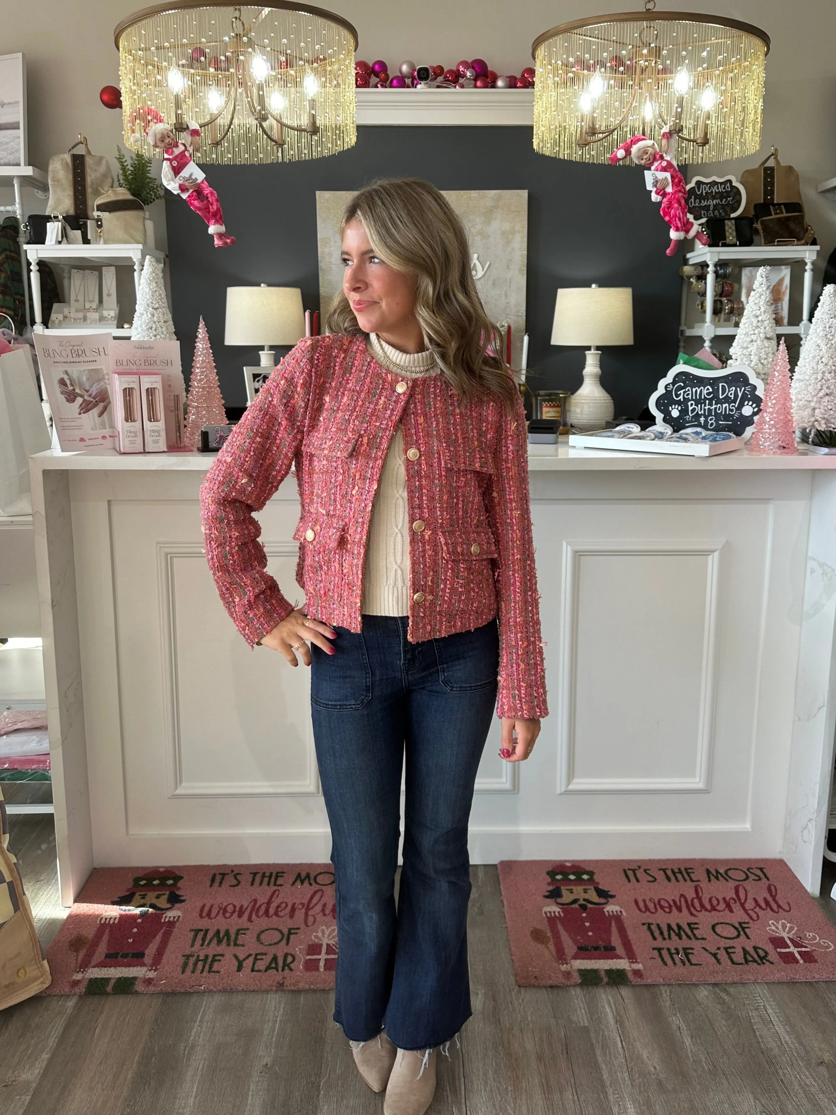 Pink Multi Color Tweed Jacket