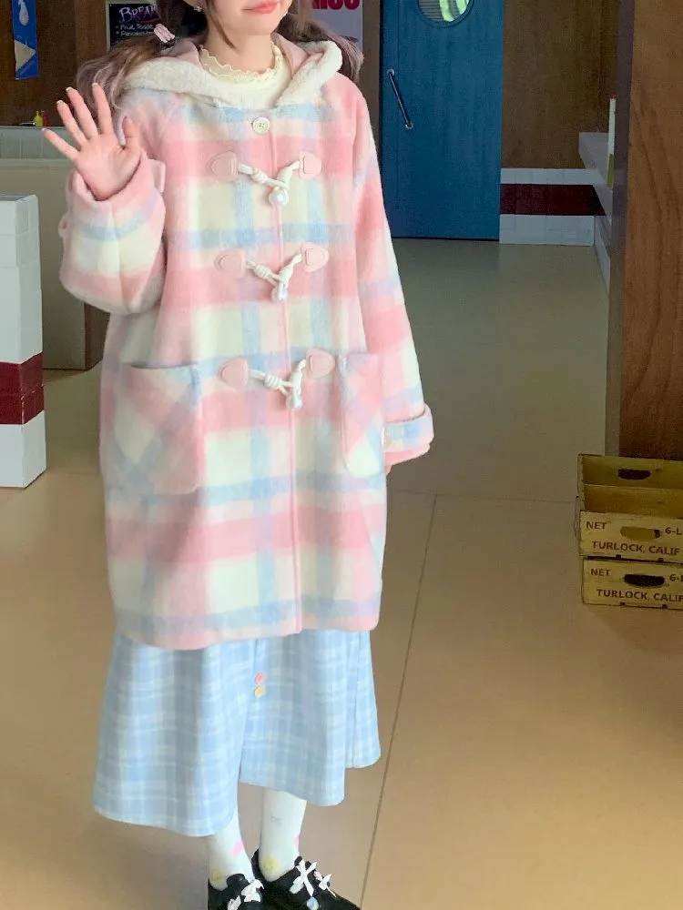 Pink Plaid tweed coat【s0000005275】