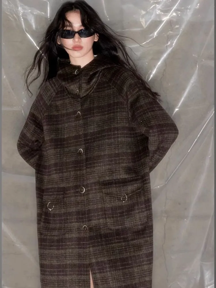 Plaid Hooded Reversible Tweed Coat【s0000005634】