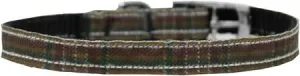 Plaid Nylon Dog Collar with classic buckle 3-8" Brown Size 8