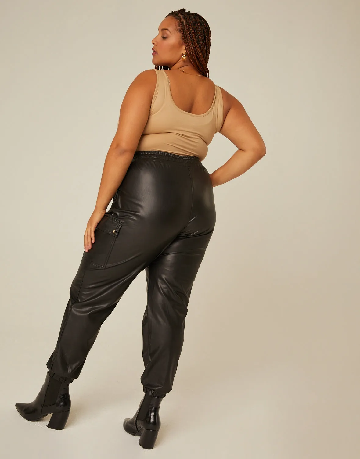 Plus Size Leather Jogger Pants