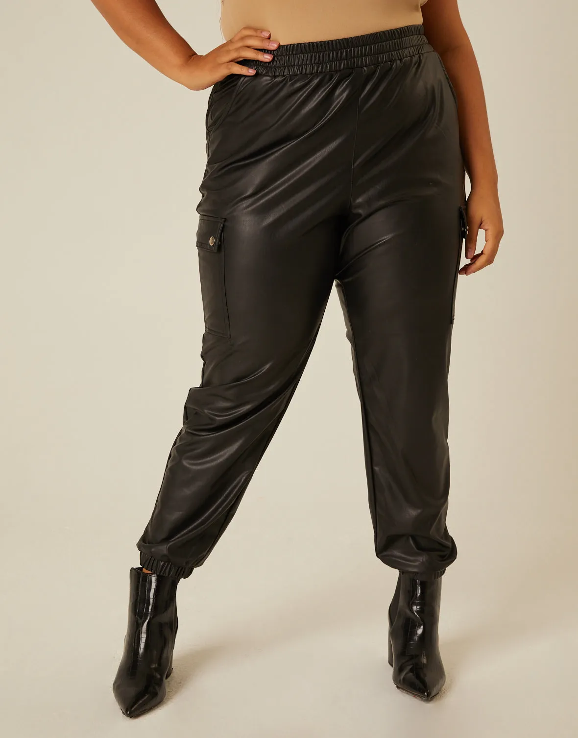 Plus Size Leather Jogger Pants