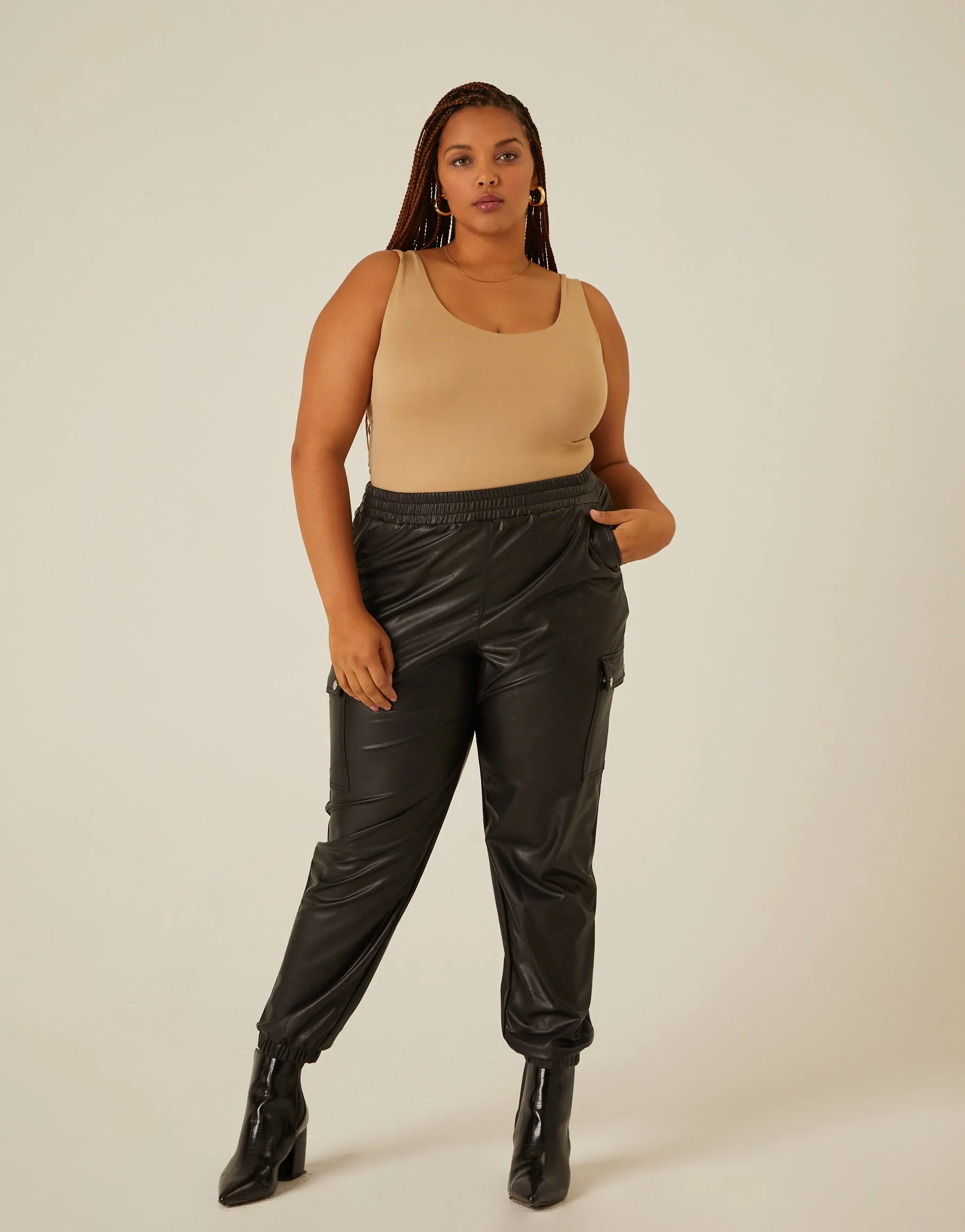 Plus Size Leather Jogger Pants