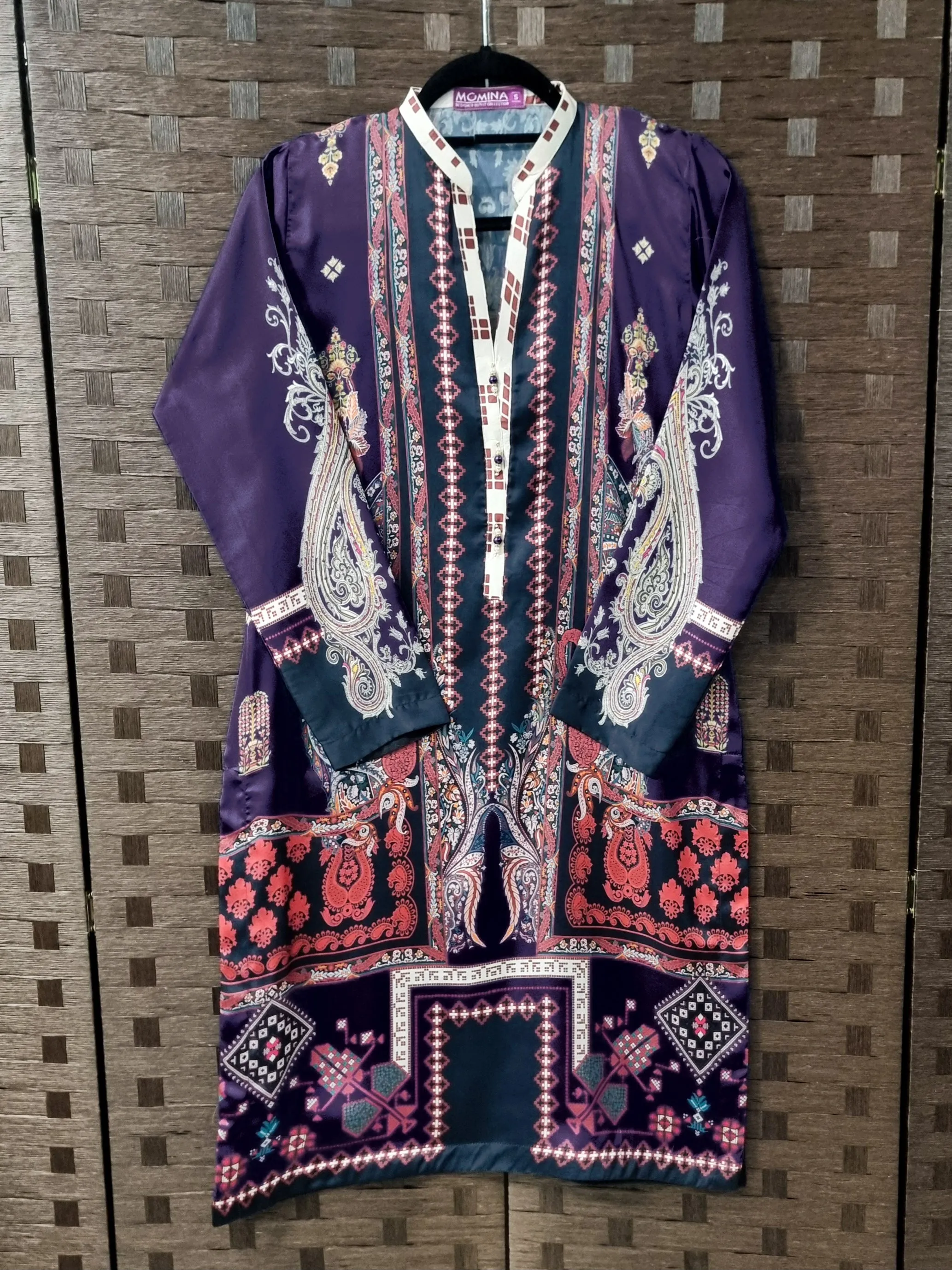 Printed Silk Kurta Shirt - Purple