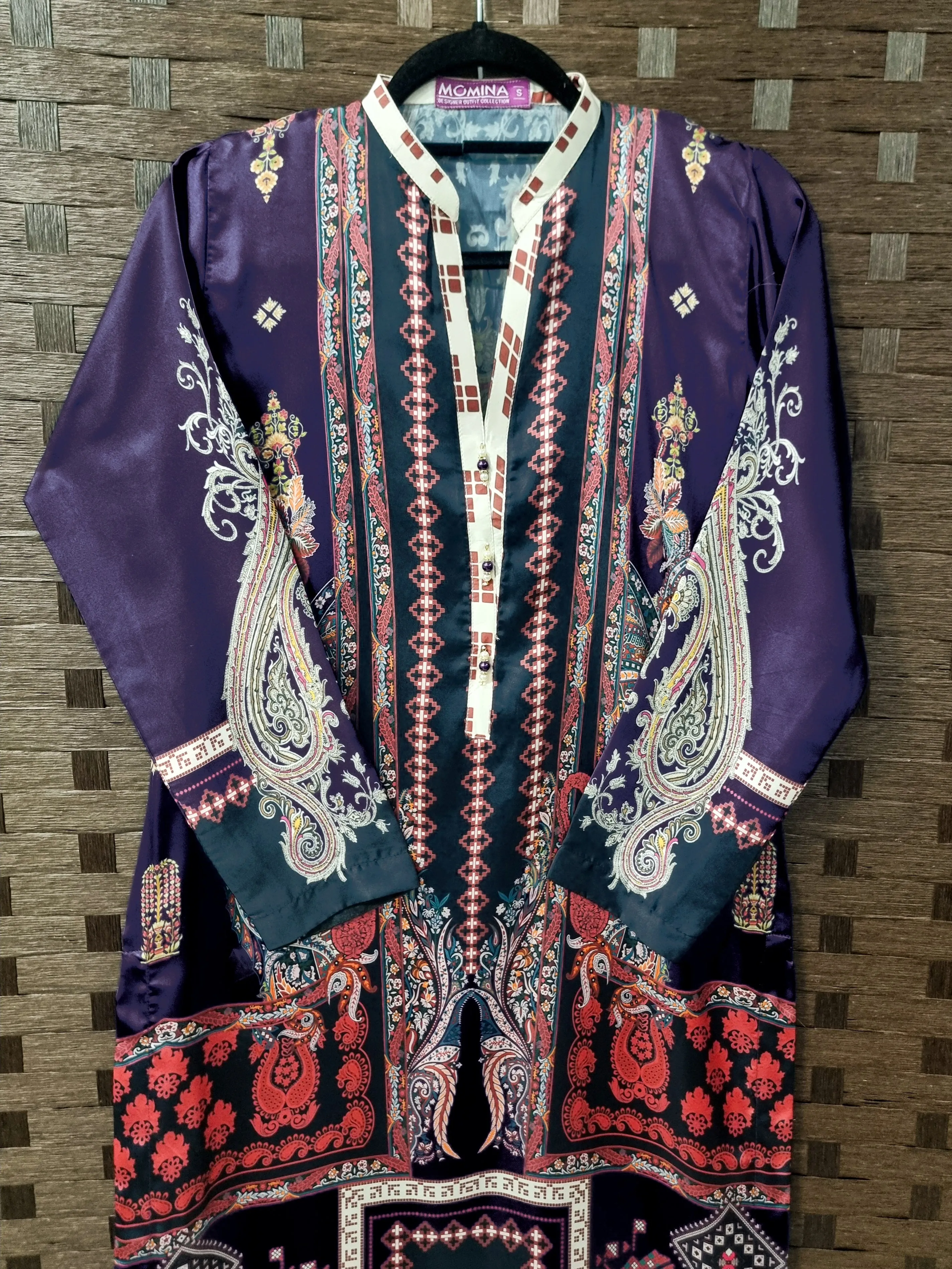 Printed Silk Kurta Shirt - Purple