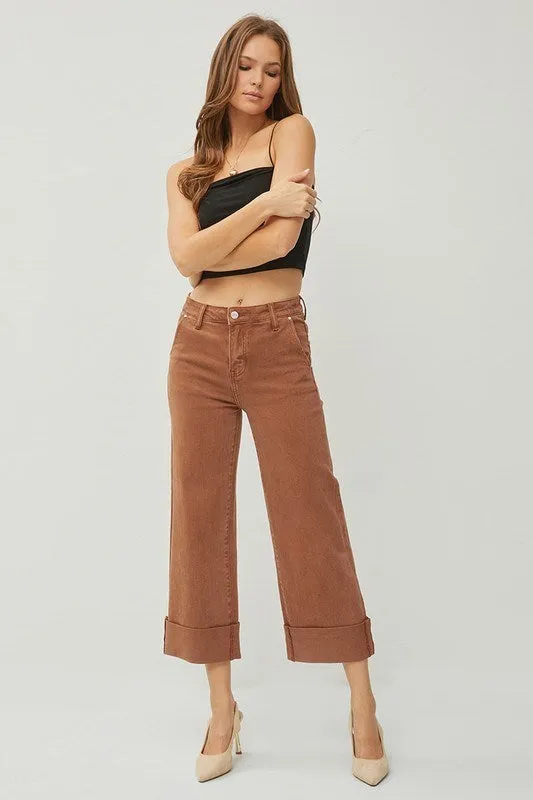 RISEN Cocoa Wide Leg Cuffed Jeans