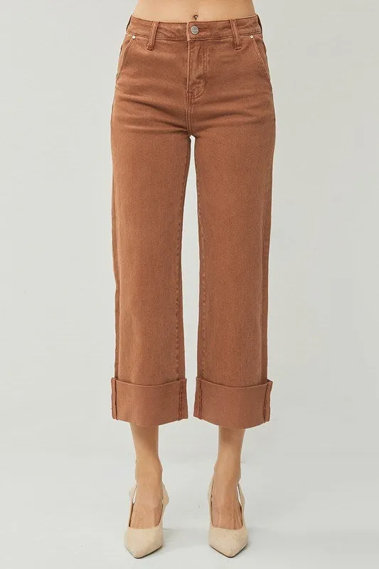 RISEN Cocoa Wide Leg Cuffed Jeans