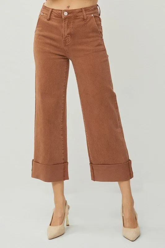 RISEN Cocoa Wide Leg Cuffed Jeans