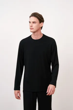 Round Neck Black Basic Long Sleeve