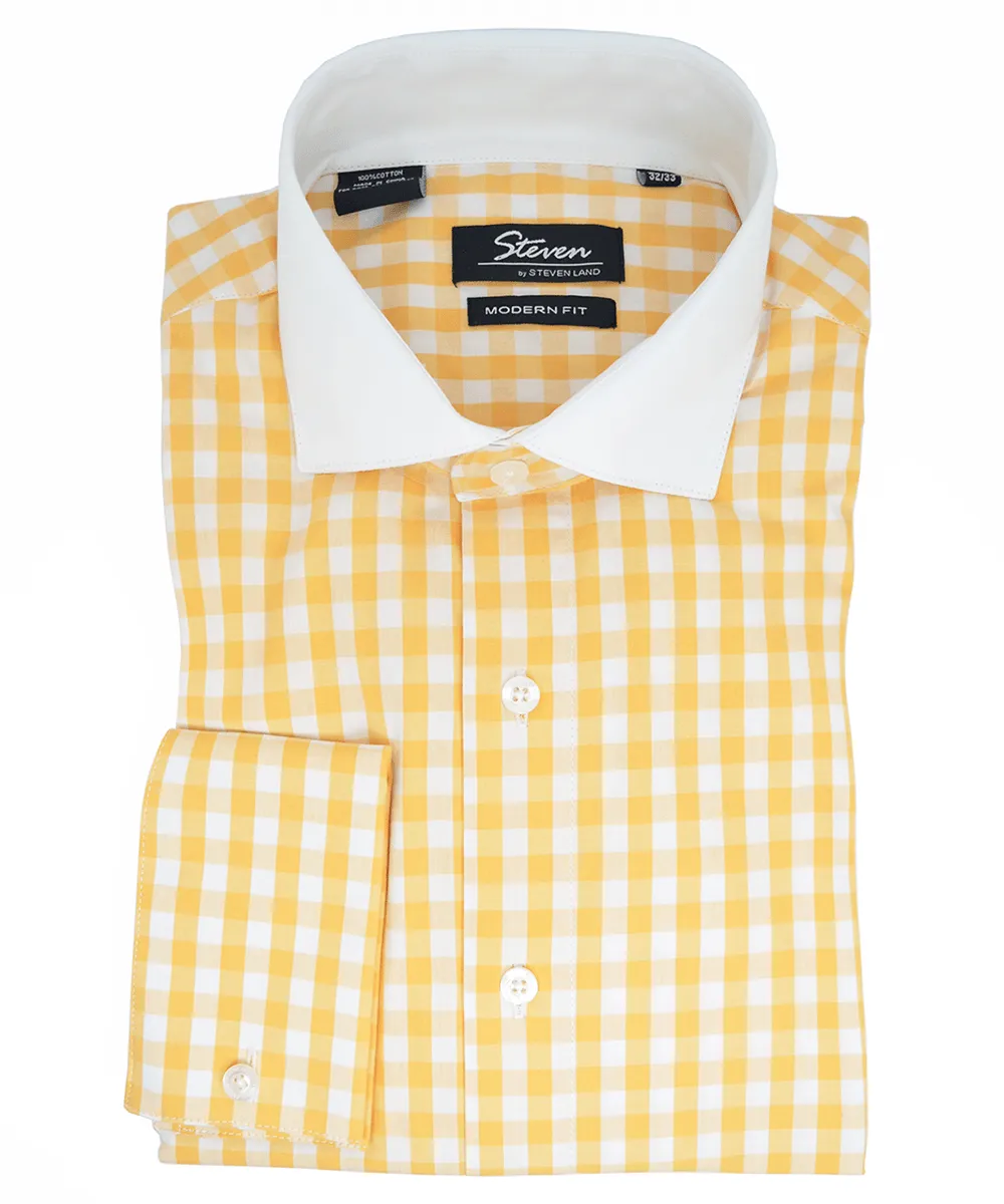 Saffron Plaid French Cuff Dress Shirt